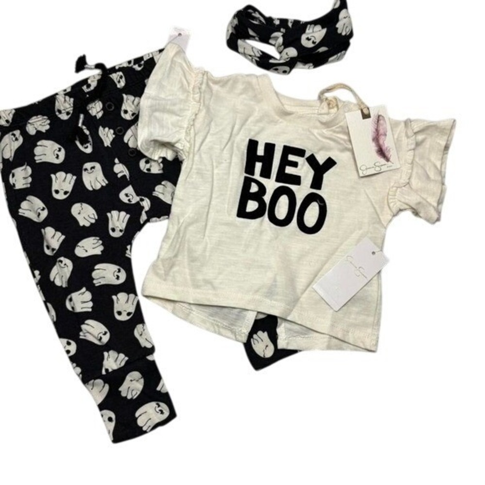 Jessica Simpson Baby Girls "Hey Boo" Ghost Halloween Matching Outfit Set 3/6 Mo